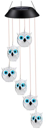 BeVistoso Carillon éolien Solaire Mobile, Carillon éolien Solaire LED à Couleur Changeante, Lampe Suspendue en Forme de Hibou, lumières décoratives de Jardin extérieur pour la Maison