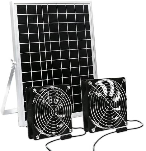 KUWUNG Solar Ventilator 15W 18V mit Doppelter Solarlüfter Wetterfest Solar Lüfter Set für Gewächshaus, Solarventilator für Kleine Hühnerställe, Gewächshäuser Außenbereich, Wohnmobile,Tierhäuser