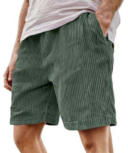 Generico Kirakuco Giapponese Pantaloni Corti da Uomo Estivi in Velluto a Coste Bermuda con Tasche Leggeri Morbido Comodo Pantaloncini Casual Corduroy Nero S-5XL