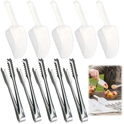 10PCS Ice Scoop and Tongs Set, Small Sweet Scoop for Utility and Tongs for Party Supplie