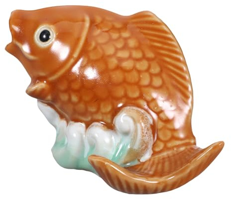 SOLUSTRE Ceramic Carp Fish Fountain Nozzle for Garden and Pond Artistic Golden Koi Fish Statue Easy to Clean Resistant to Fading Outdoor Garden Decoration