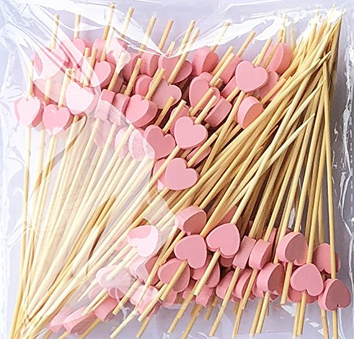 AILEXI Palillos de cóctel de madera, 100 unidades, suministros para fiestas, aperitivos, frutas, sándwich, corazones rosados