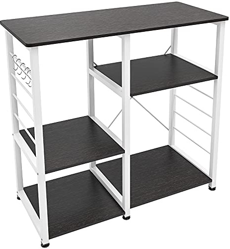 DlandHome Küchenregal für die Aufbewahrung, 90 x 39 x 83 cm, Küchenregal, Mikrowellenregal, Metall und Holz, Schwarz