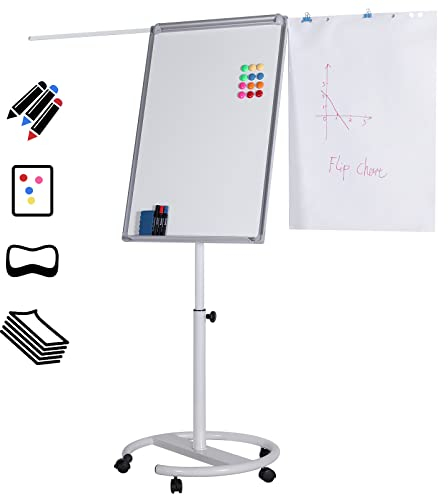 Jago® Flipchart - Höhenverstellbar, 90x60cm, mit Ständer, Stiftablage, 3 Marker, Papier, Zubehör, Tragbar, Modellwahl - Magnetisches Whiteboard, Präsentationstafel, Moderationstafel (Modell 3)