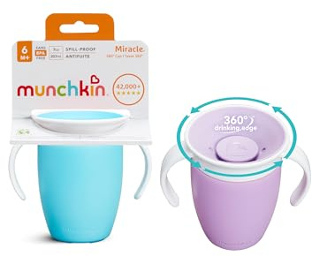 Munchkin Miracle 360 Tasse à Bec | Sans BPA | Sans Déversement | Étanche | Entraîneur & Sevrage Pour Bébé & Tout-Petits 6+ Mois | 7oz/207ml | 2 Pack | Bleu/Violet