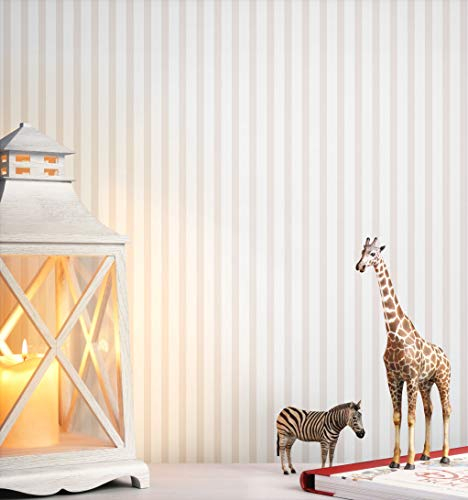 NEWROOM Tapete Beige Vlies Streifen - Kinder Babytapete ansatzfrei für Kinderzimmer Babyzimmer