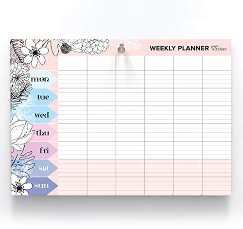 Agenda semainier à feuilles détachables/Weekly planner 60 pages A4 pour planning hebdomadaire | Planning semaine parfait pour les courses et repas/Papier offset 100g avec trou pour suspendre