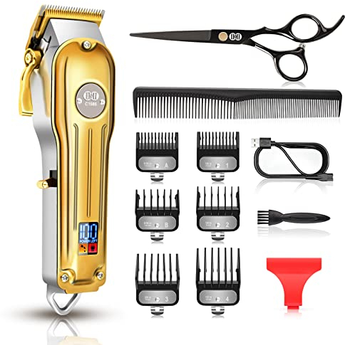 CIICII Haarschneidemaschine Profi, Haarschneider Herren Haartrimmer Bartschneider Set (12Pcs USB Schnurlos LCD Anzeige Wiederaufladbar Akku Haarscherer Pflegeset) für DIY Hause Friseur (Gold)