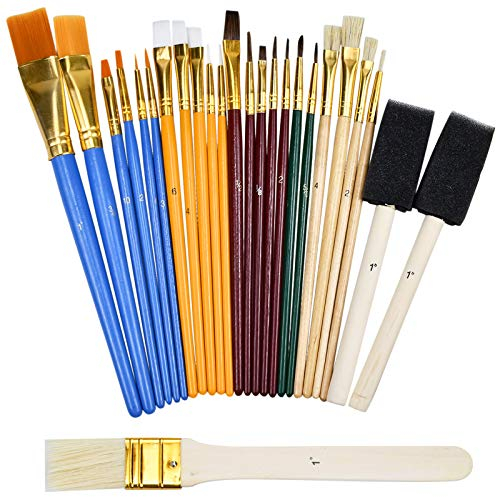 Pinselset 25 Stück Acryl Pinsel Set,Künstlerpinsel Schaumpinsel Acrylpinsel Fächerpinsel Flachpinsel Aquarellpinsel Künstler Pinselsets für Acryl,Öl,Wasserfarben Anfänger,Kinder und Gemälde Liebhaber