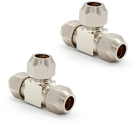 2 Stück Quetschverschraubung, SRJQXH 8mm Ferrulen Klemmverschraubung, T Förmiges Drei Wege Loch, Vernickeltes Kupfer, für Sanitärrohre und Klimaanlagenzubehör Verwendet