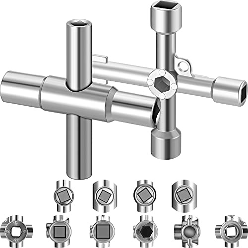 Chumia 2 Pieces Water Key 4-way 6-way Sillcock Wrench Handcuff Key Kit Utility Multifunctional Repair Tool Elevator Faucet Wrenchfor Valve Faucet Cabinet Opening and Spigots
