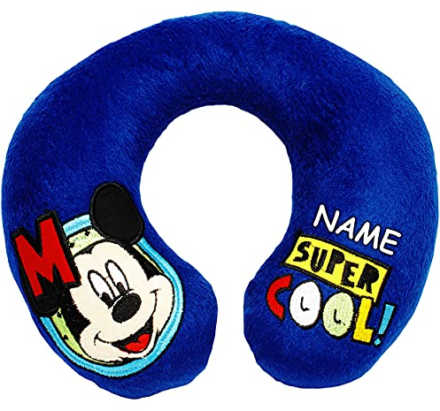 alles-meine.de GmbH Nackenkissen/Nackenrolle - - Mickey Mouse - inkl. Name - Kissen für Auto Kindersitz - Reisekissen/Reisehörnchen Flugzeug/Auto Zugfahrt Nacken Nackenhörn..