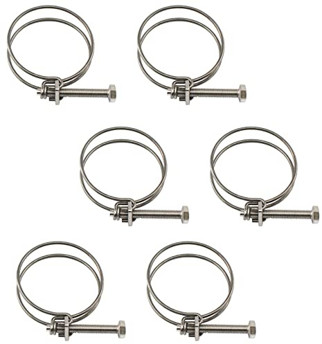 (6 Pieces) 50-55mm Double Wire Hose Clamp Pipe Tube Clamps 304 Stainless Steel Hose Clips