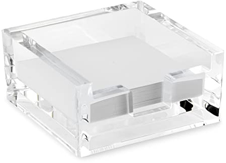 Huang Acrylic Crystal Clear Block 3x3 Sticky Note Pad Holder | Sticky Pad Holder for Office, Dorm, Desk Organization | Shatter-Proof, Stylish, Durable and Compact Design | Fits 3x3 Sticky Notes
