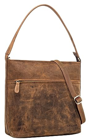 STILORD Julie Lederhandtasche Damen Echtleder Vintage Handtasche Shopper Damenhandtasche Ledertasche Freizeittasche Echtleder Farbe:Torino - braun