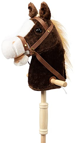 BEJOY Steckenpferd Kinder Spielzeug Pferd 91cm, Hobby Pferd Holzpferd Plüschpferd zum Reiten mit echten Pony Wiehern und Galoppgeräusch, Kuschelpferd Schokolade (AA-Batterien erforderlich)