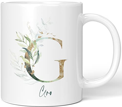 JUNIWORDS Tasse, Gro, Name Anfangsbuchstabe Initial Alphabet Floral Buchstabe G Monogramm Motiv, Weiß (5450111)