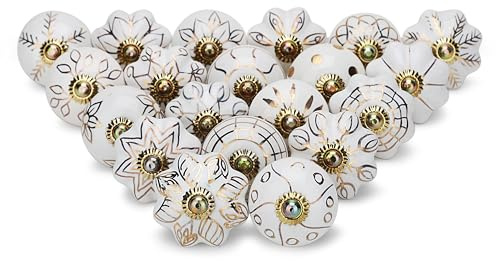 Craft Trade Gold Türschrankknopf Boho Antik Keramik-Türknöpfe Kommode Schublade Zieht Hardware Knöpfe fur Küche Möbel Messing und Schrank - 20 Stück