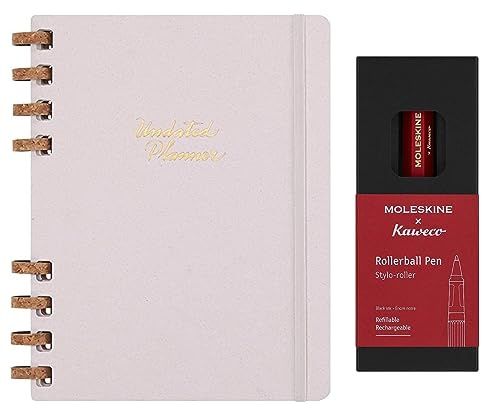 Moleskine Undatierte Agenda + Moleskine x Kaweco Nachfüllbarer Rollerball-Stift, 12-Monats-Agenda mit Spiralbindung und fester Crush Grape-Farbe Abdeckung 20x25cm, roter Stift mit schwarzer Tinte