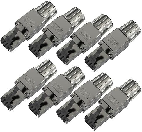 VCELINK RJ45 Stecker Werkzeuglos Cat 7 Cat8, Netzwerkstecker POE++, Cat 8 Stecker 40 Gbps 2000MHz Geschirmter, LAN Stecker mit LSA Anschluss für Installationskabel Verlegekabel, Schwarz, 8 Stück