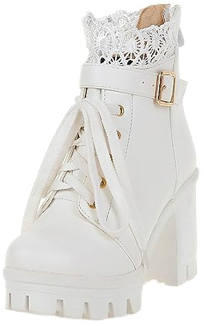 rismart Botín Mujer Bota de Tobillo Cremallera Correa con Hebilla Moda Zapatos de Plataforma Blanco,38