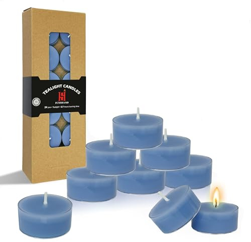 Ocean Sea Salt Scented Tealight Candles, Blue Scent Tea Lights Candles Clear Cup, 24 Pack Colored Tealights Candle, 6 Hour Burn Time Tea Candles for Party, Decor, Spa, Shabbat