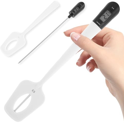 Chocolate Digital Candy Thermometer & Stirrer 2 in 1 - Stainless Steel Probe With Silicone Spoon for Liquids, Cooking, Oil, Meat (White)