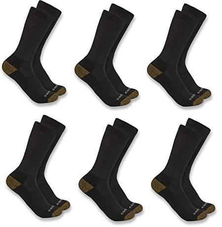 Carhartt Men's Midweight Synthetic Blend Crew Sock 6 Pack, Black, X-Large