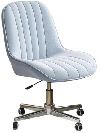 Schreibtischstuhl aus Stoff, moderner Arbeitsstuhl mit Rollen, Schlafzimmer-Bürostuhl ohne Armlehnen, höhenverstellbarer Criss-Stuhl, ergonomischer Make-up-Stuhl für Erwachsene/Hellblau/A/Größe To