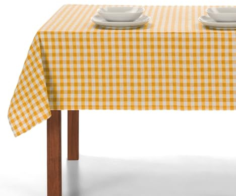 LAN&LAN – Tischdecke abwaschbar Kariert mit Stoff, Tischdecken Hochwertig Gefertigtes, für den Innen- und Außeneinsatz (Gelb, 140 x 140)