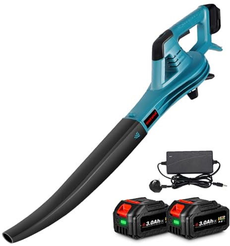 Leaf Blower Cordless Leaf Sucker Blower - Battery Blower Cordless with Max Speed of 346 km/h, 6 Adjustable Speed Levels, and Effortless Cleaning in Your Garden (Incl. 2 Batteries & Charger)