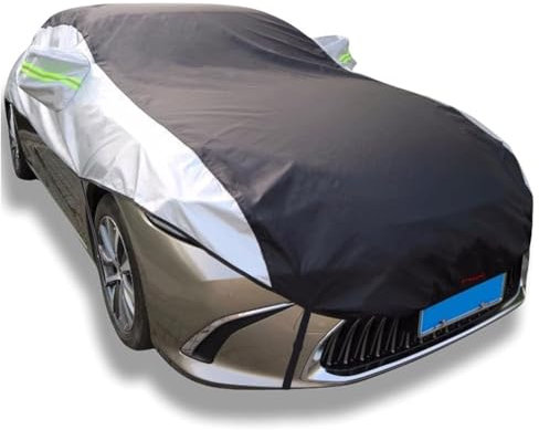 SRTMIRJJ Autoabdeckung Halbgarage für VW Polo, Wetterfeste Autoplane Staubdicht UV Schutz Auto Abdeckplane Outdoor Zubehör,C/Silver Black-A/Two Carriages