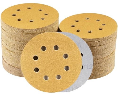 Sruhrak 100 Stück Schleifpapier 125mm Klett 120 Körnung | Runde Schleifscheiben Set für Exzenterschleifer zum Schleifen von Holz, Metall und Farbanstrichen