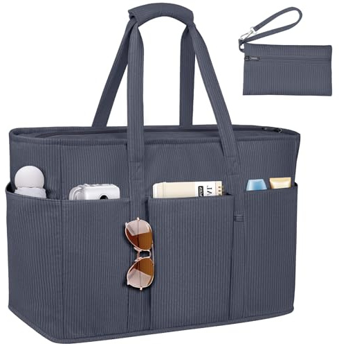 JUYANO Cord Handtasche Damen Große Strandtasche XXL Familie Shopper Tasche mit Reißverschluss, Wasserdicht Vielseitige Badetasche Saunatasche Tote Bag für Pendeln Einkaufen Reisen 45L