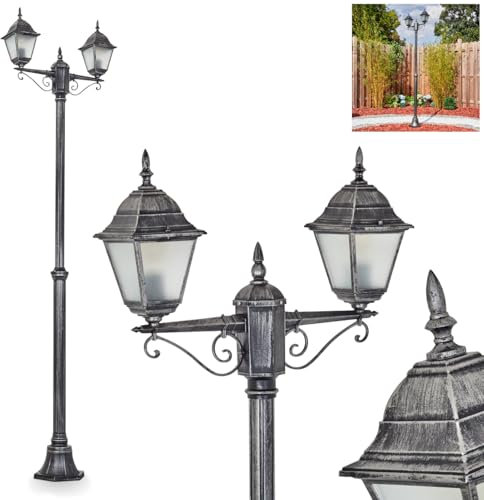 HOFSTEIN Kandelaber Naofe, Außenwegeleuchte aus Metall/Glas in Schwarz/Silber/Milchglas, verstellbare Wegeleuchte im Vintage/Antik/Landhaus-Design für Garten, Außenbereich, Hof, 96 cm, 2 x E27, IP44