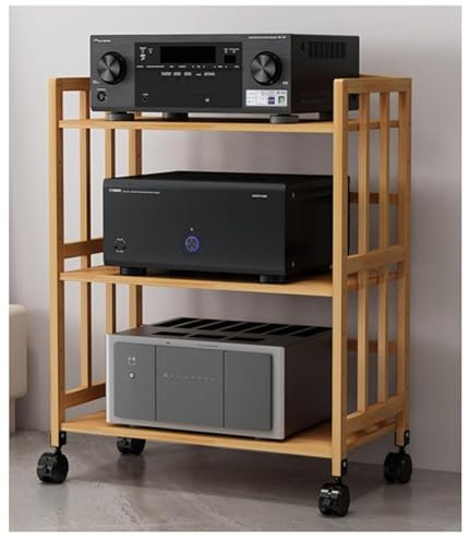 Scaffale audio a 3 ripiani in legno con supporto mobile per giradischi TV stereo, mensola per soggiorno, ufficio, unità multimediale, mensole angolari galleggianti, 88 cm di altezza x 70 cm di