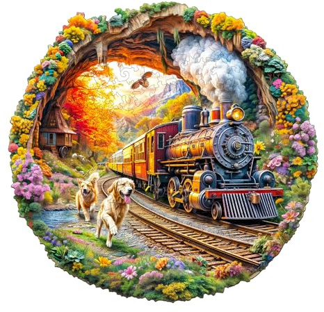 KaayeeWood Holzpuzzle Erwachsene,200 Teile 3D Vision Effekt Rennen im Zug Holz Puzzle,Einzigartige Wooden Puzzle Mit Box Aus Holz Geburtstagsgeschenk für Erwachsene und Kinder