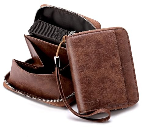 SENDEFN Geldbeutel Damen Leder RFID-Schutz Kreditkartenetui, Portemonnaie mit Reißverschluss, Orgel-Stil Geldbörse Damen, Visitenkartenetui mit vielen Fächern