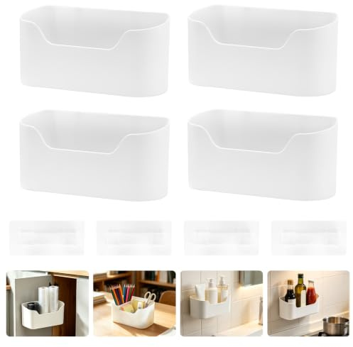 4 Kitchen Cabinet Door Storage Box, Self-Adhesive Wall Mounted Storage Box | Cabinet Door Organiser, Multipurpose Kitchen Wrap Organizer Container for Undersink Cupboard Bathroom Fridge Small Items