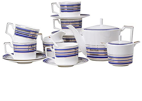 AIXILAN Set Tazzine Da Caffè In Porcellana, Set Tazza Con Piattino, Set Da Tè In Porcellana Da 15 Pezzi Tazze Da Caffè E Piattini Con Teiera Zuccheriera E Lattiera Tazze Da Tè E Caffè In Ceramica