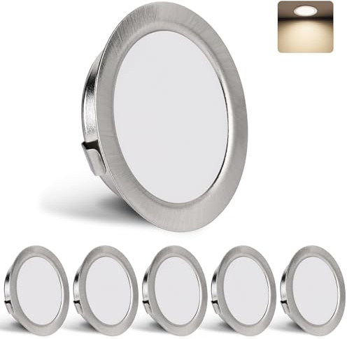 YindaLux LED Einbaustrahler 230V IP44 4000K Möbeleinbauleuchte 55-58 mm | 3W 300LM Deckenspots Neutralweiß LED Spots Ultra Flach 15mm für Badezimmer Wohnzimmer 6er Nickel