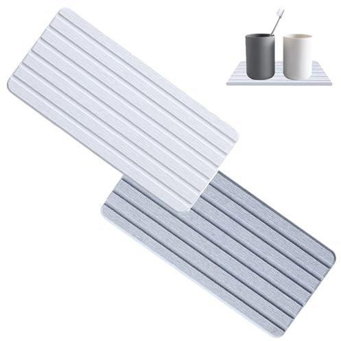 Wasserabsorbierender Stein, Rechteckiger Saugfähiger Untersetzer, Saugfähige Untersetzer Aus Kieselgur, Schnell Trocknend Und Vielseitig Einsetzbar, Für Küchen, Bäder, Waschbecken (Weiß, Grau)