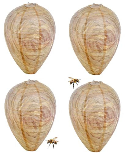 4 Pack Wasp Nest Decoy Fake Wasp Nest Decoy Hanging Paper Hornet Nests Artificial Decoys Bees Repellent for Home Garden Outdoor Agricultural Use,8.6 in x 11 in