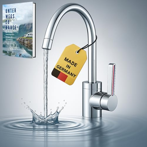 Comet Lucca Einhebelmischer für Wohnmobil und Wohnwagen, 12 V, Chrom, 360° drehbarer Mikroschalter, 12 V Wasserhahn