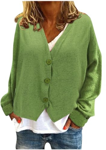 Uwdiohq Gilet Long Femme En V Boutons Décontracté Extensible Pull Tricoté Cardigan Manteau (Mint Green, Xxxl) Chaud Et Doux Manche Courte A Bouton Leger Ete Noir Rouge Ajouré Noel Sans Fausse