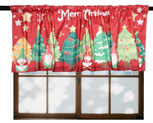 Cenefas Navideñas para Ventanas, Cortinas Navideñas 137x45cm Cenefas Rojas de Papá Noel para Ventanas de Cocina