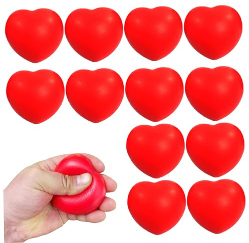 Jorzer Herz-Stressbälle, 7, 6 cm herzförmige Stressabbau-Bälle, 12 leichte Quetschbälle für Kinder, Belohnung für Schulkarneval, Klassenzimmer, Partygeschenk zum Valentinstag.