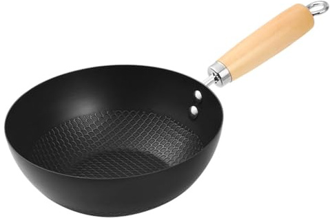 Beaupretty Sartén para Cocinar de Hierro sin Recubrimiento 20 Cm, Mini Wok Plano Antiadherente, Apto para Inducción, Sartén Pequeña para Uso Diario en Cocina Doméstica