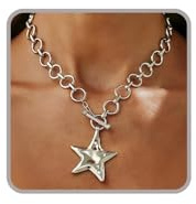 GUIZIYAO Collar Mujer Con Colgante De Estrella, Cadena Gruesa, Bohemio Colgante Estrella, Collar Mujer Para Madre, Amigos Y Seres Queridos, Plata
