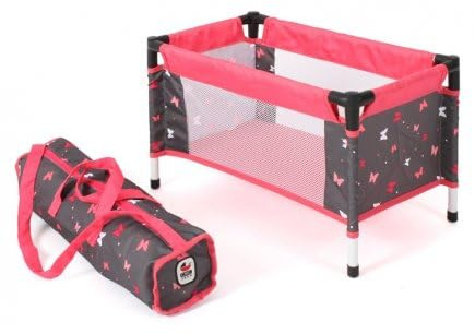 Lit Parapluie de Voyage Papillons, Rose - pour Poupon et Poupee 50 cm Max - mobilier, Accessoire de Jeu - Set Jouet Fille avec Carte